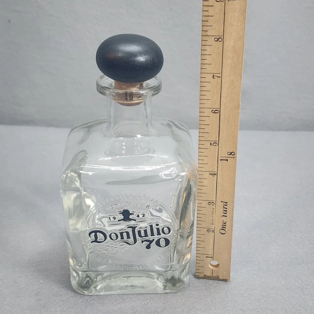 Don Julio 70 Cristalino Tequila Bottle Clear Glass‎ Empty 750mL with Cork 7.5in